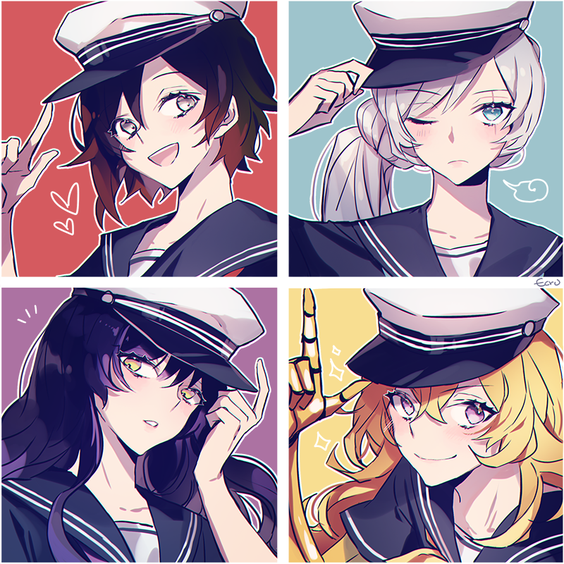 ruby rose, weiss schnee, yang xiao long, and blake belladonna (rwby) drawn by ecru