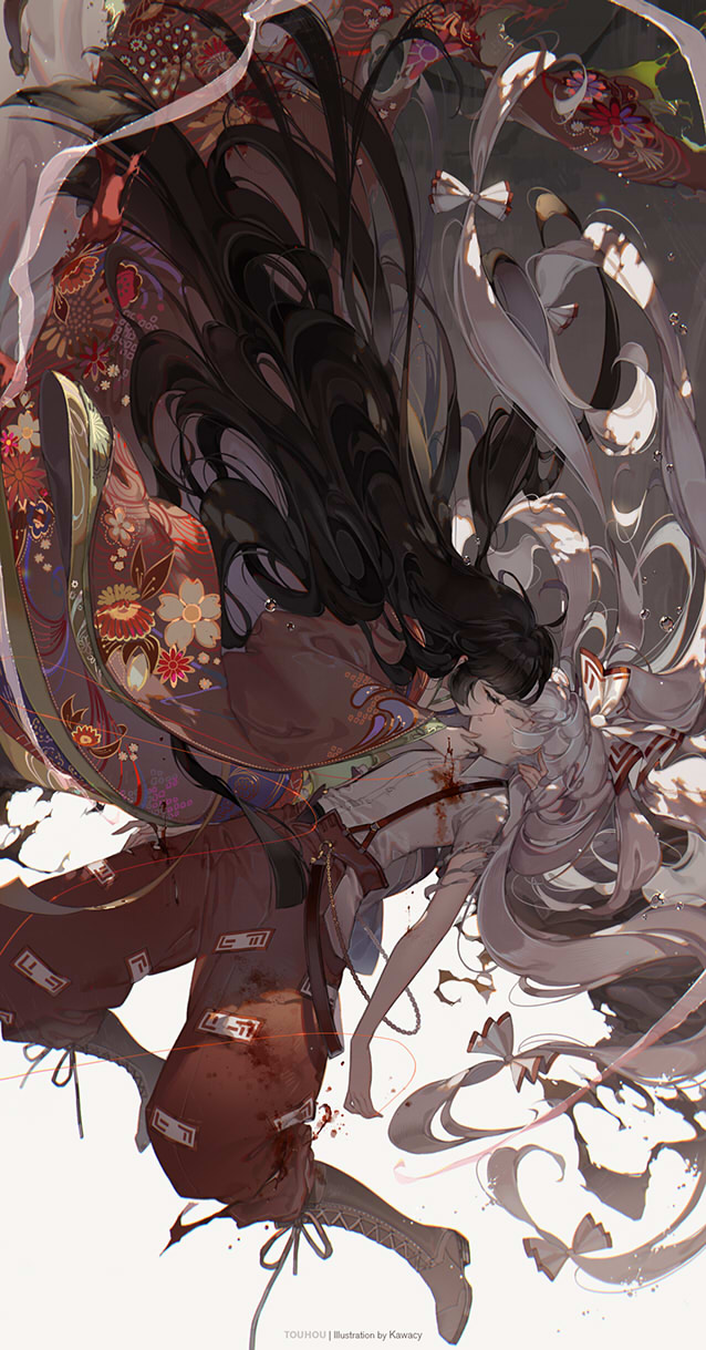 fujiwara no mokou and houraisan kaguya (touhou) drawn by kawacy