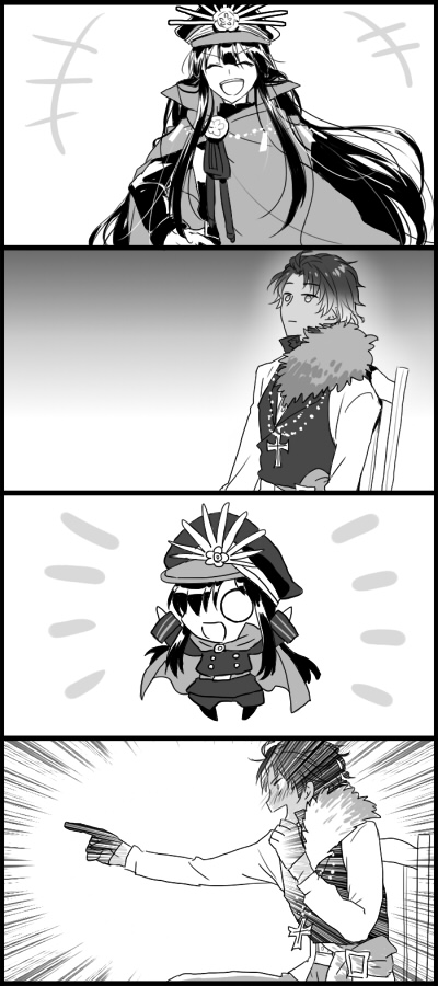 oda nobunaga, mini nobu, and bartholomew roberts (fate and 1 more) drawn by riku-xx