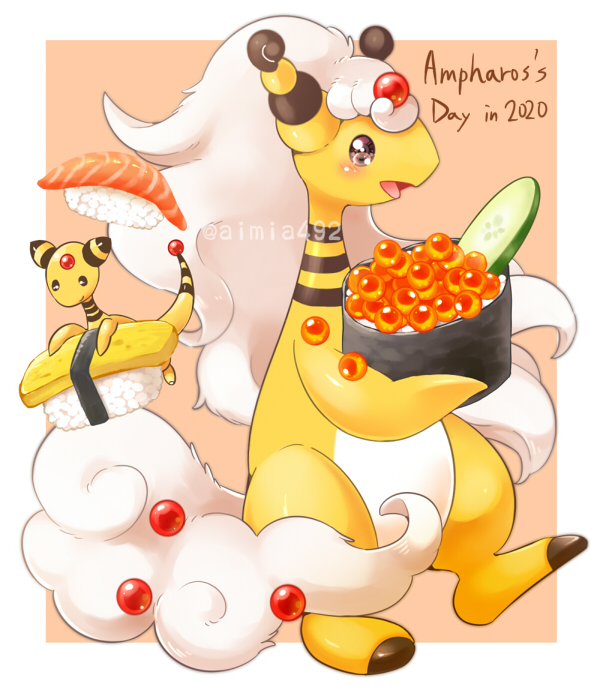ampharos and mega ampharos (pokemon) drawn by aimi_(aimia492)