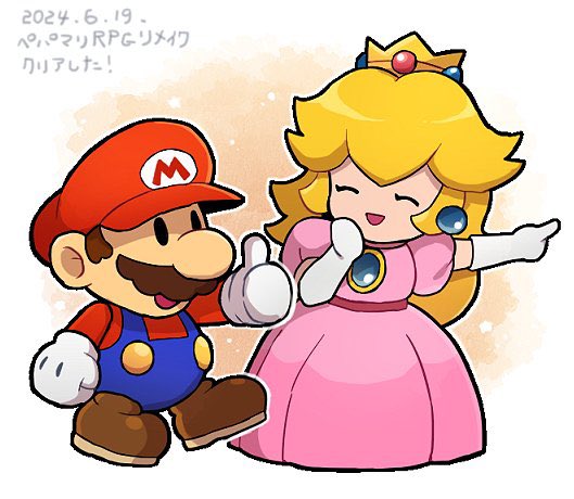 princess peach, mario, paper mario, and paper peach (mario and 2 more) drawn by chiimako