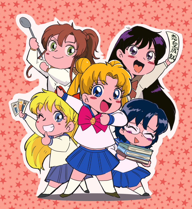 tsukino usagi, mizuno ami, aino minako, hino rei, and kino makoto (bishoujo senshi sailor moon) drawn by tsubobot
