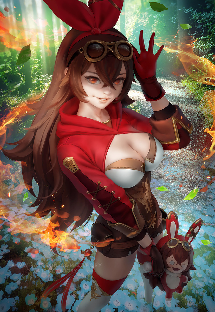 amber (genshin impact) drawn by auglish and zarory