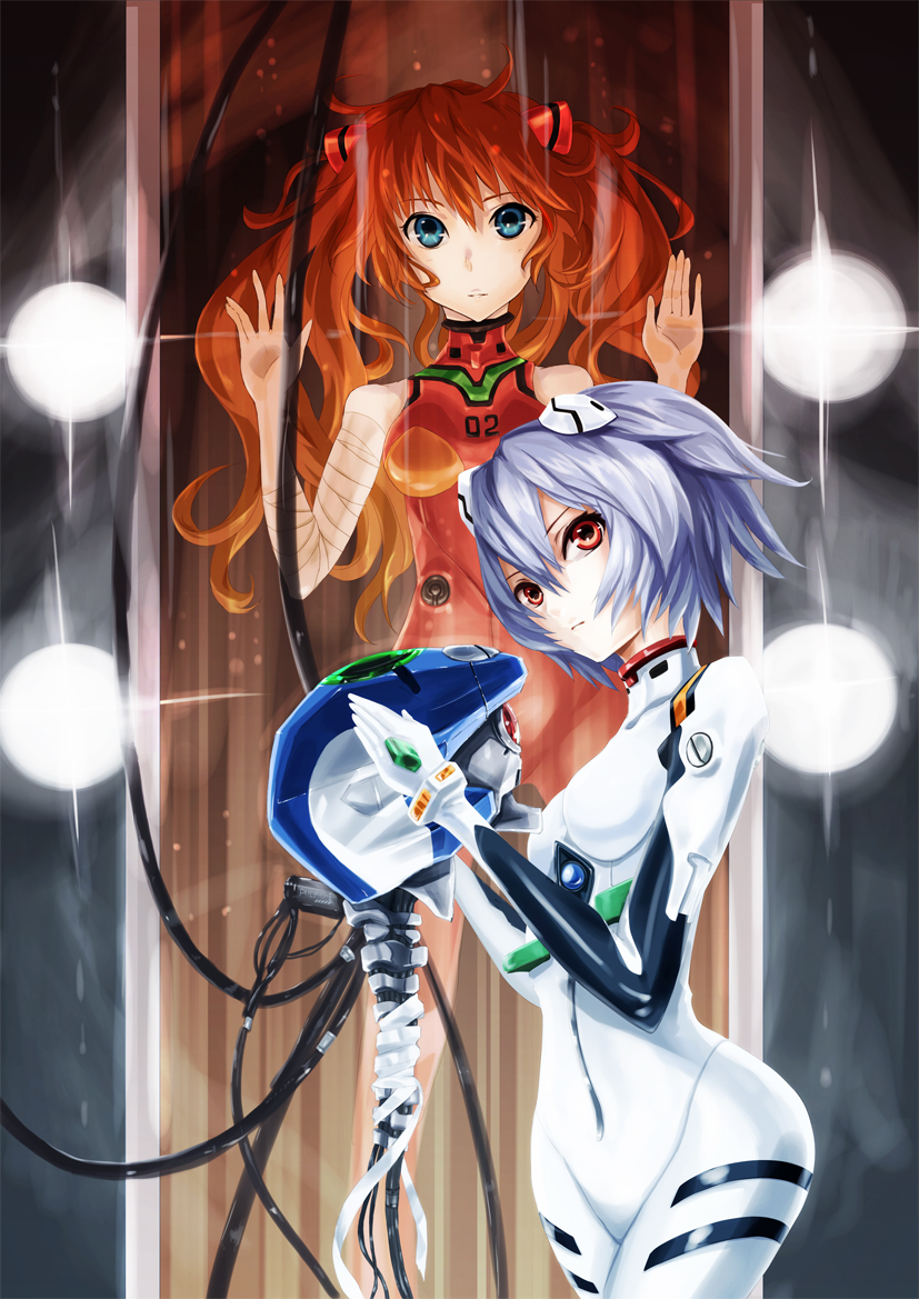 souryuu asuka langley and ayanami rei (neon genesis evangelion) drawn by pondel