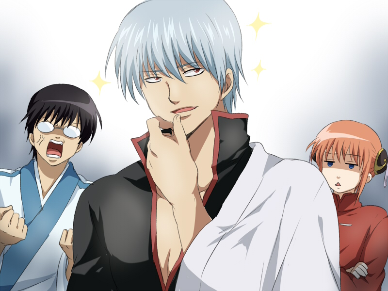 sakata gintoki, kagura, and shimura shinpachi (gintama) drawn by maruki_(punchiki)