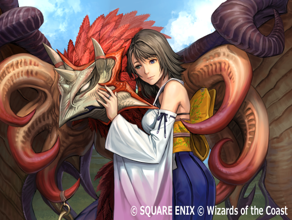 yuna and valefor (final fantasy and 2 more) drawn by ninnin_(shishitou)