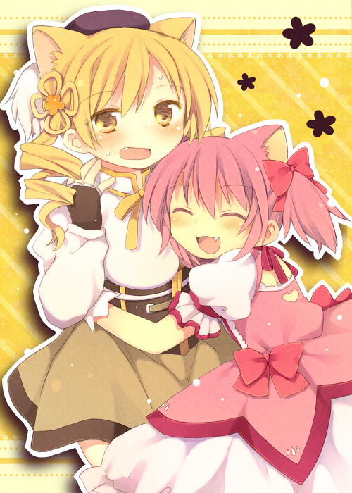 kaname madoka and tomoe mami (mahou shoujo madoka magica) drawn by matsusaka_gyuu