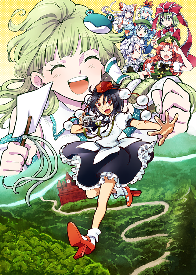 izayoi sakuya, kochiya sanae, shameimaru aya, fujiwara no mokou, hong meiling, and 3 more (touhou) drawn by shinoasa