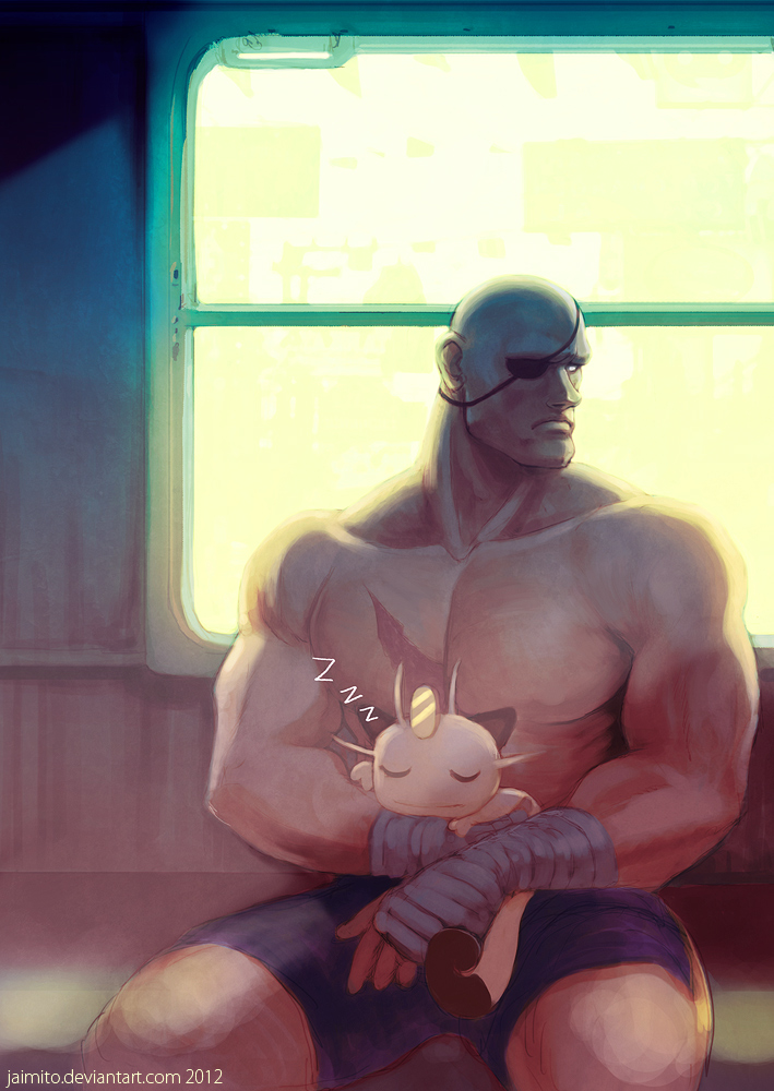 meowth and sagat (pokemon and 1 more) drawn by jaimito