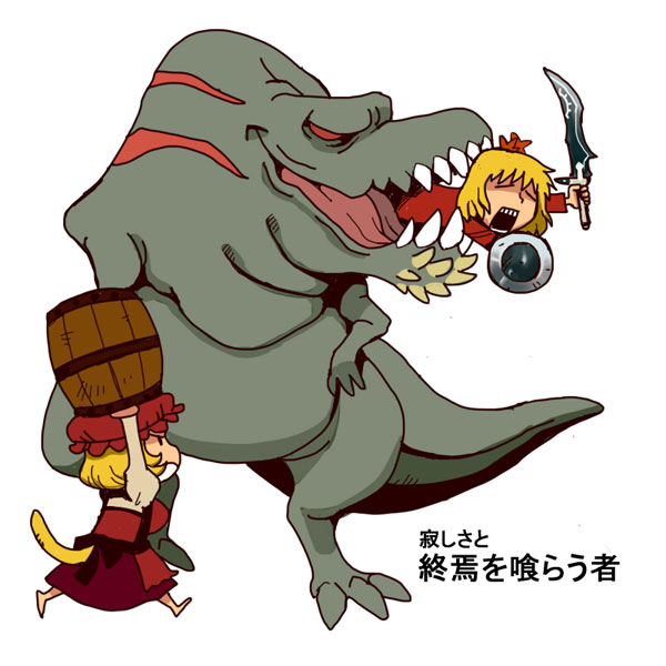 aki minoriko, aki shizuha, and deviljho (touhou and 2 more) drawn by onikobe_rin