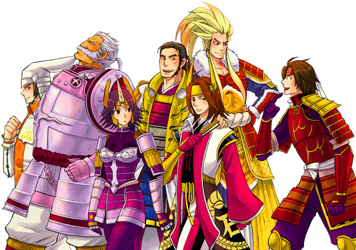 tachibana ginchiyo, ishida mitsunari, sanada yukimura, maeda keiji, naoe kanetsugu, and 2 more (sengoku musou and 1 more)