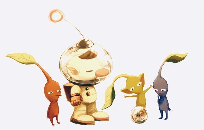 red pikmin, olimar, yellow pikmin, and blue pikmin (pikmin)