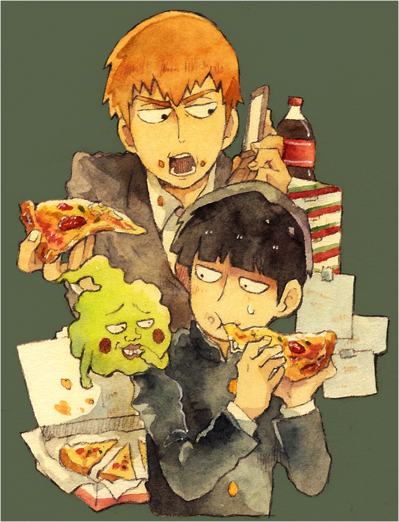 kageyama shigeo, reigen arataka, and ekubo (mob psycho 100) drawn by momiji_(lucario)