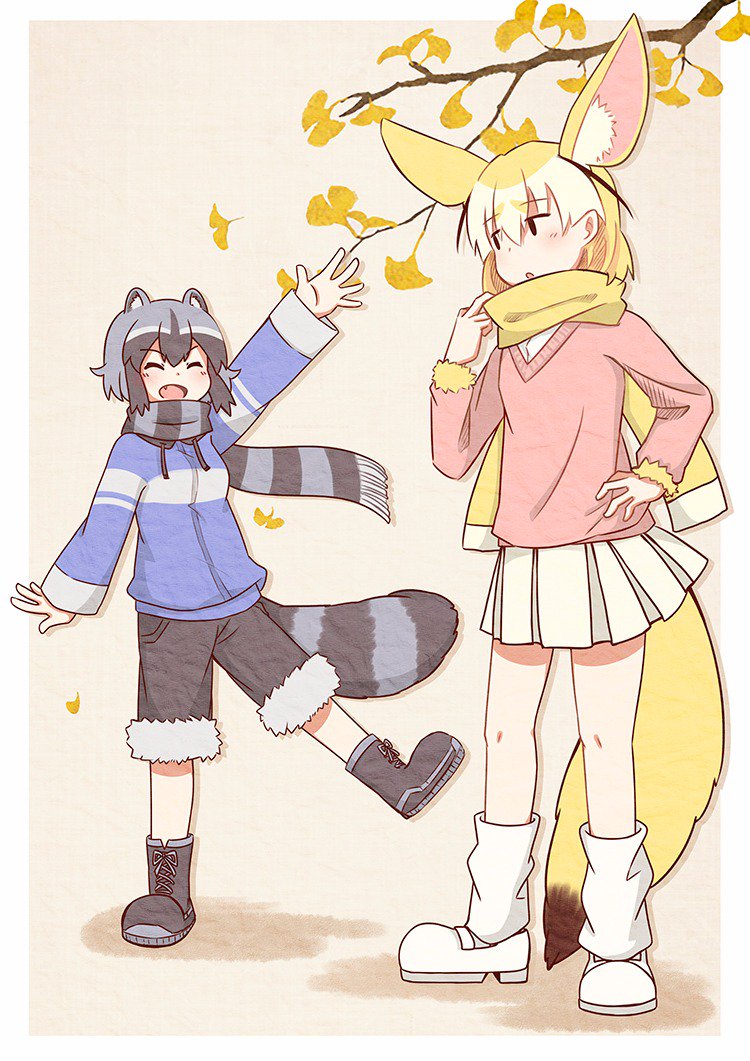 common raccoon and fennec (kemono friends) drawn by fukodesu