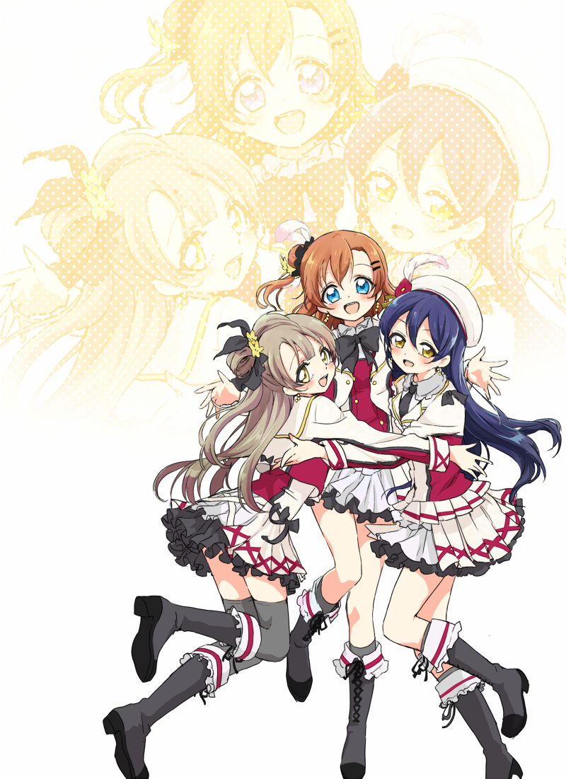 sonoda umi, minami kotori, and kosaka honoka (love live! and 1 more) drawn by akakokko
