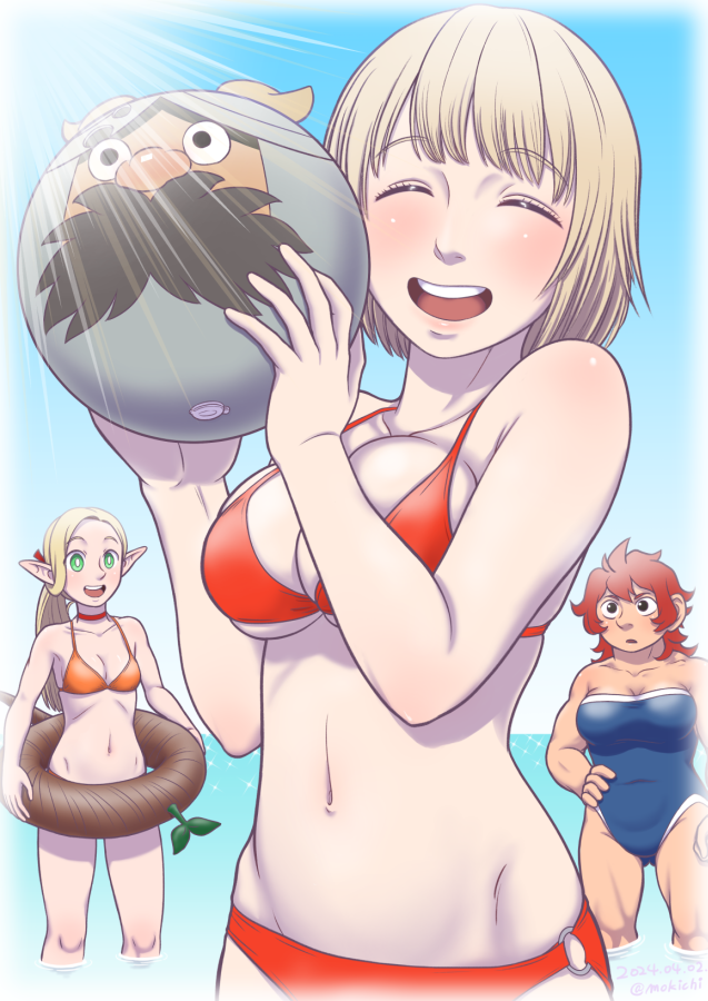 marcille donato, falin touden, senshi, and namari (dungeon meshi) drawn by mochi-iri_kinchaku