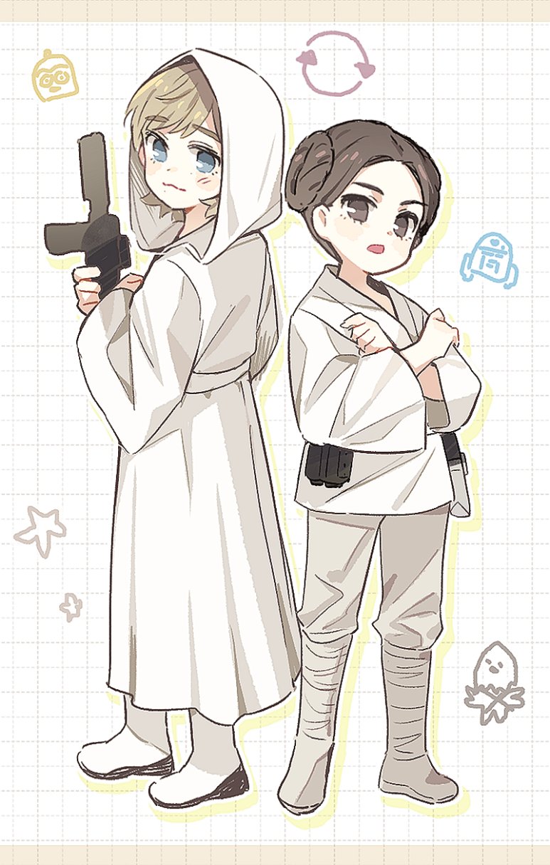 princess leia, luke skywalker, r2-d2, c-3po, and chewbacca (star wars and 1 more) drawn by munynyann