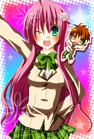 lala satalin deviluke, yuuki rito, and peke (to love-ru) drawn by hinashota