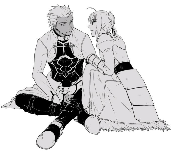 artoria pendragon, saber, and archer (fate and 1 more) drawn by ooka_(rkyu)