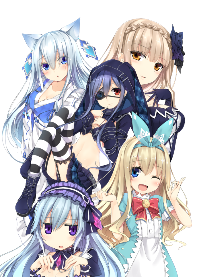 tiara, effole, mariano, karin, and rolo (fairy fencer f) drawn by kaguyuu