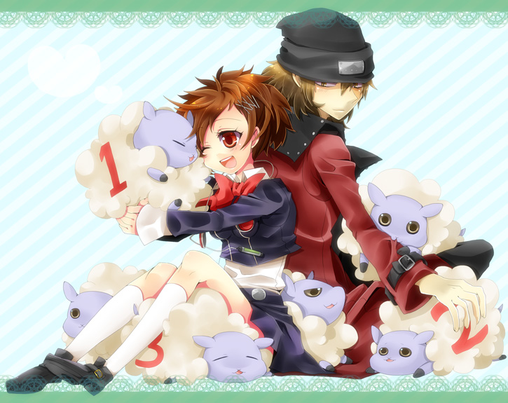 shiomi kotone and aragaki shinjirou (persona and 2 more) drawn by shooting428star