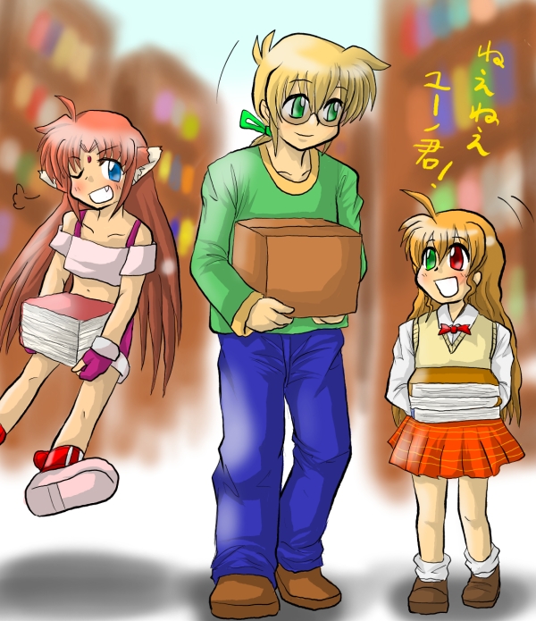 vivio, yuuno scrya, and arf (lyrical nanoha and 1 more) drawn by enokuma_uuta