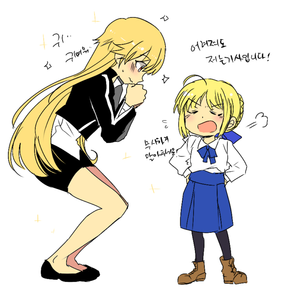artoria pendragon, saber, and gilgamesh (fate and 2 more) drawn by arnoul