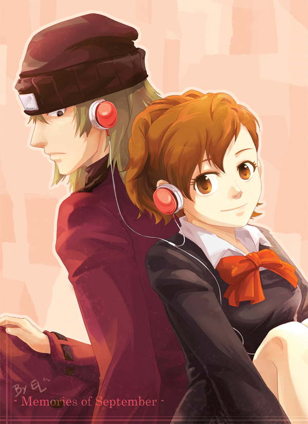 shiomi kotone and aragaki shinjirou (persona and 2 more) drawn by el_(mushboom)