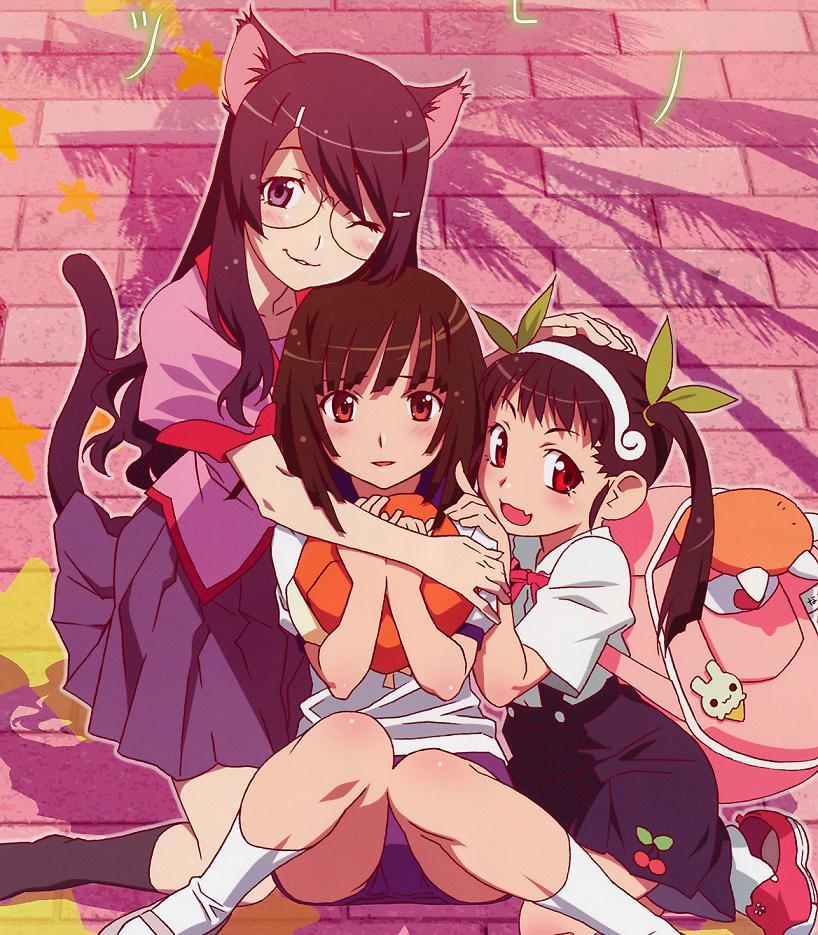 hanekawa tsubasa, sengoku nadeko, and hachikuji mayoi (monogatari and 2 more) drawn by watanabe_akio
