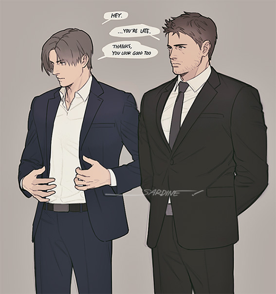 leon s. kennedy and chris redfield (resident evil) drawn by sardine_(kjr0313)