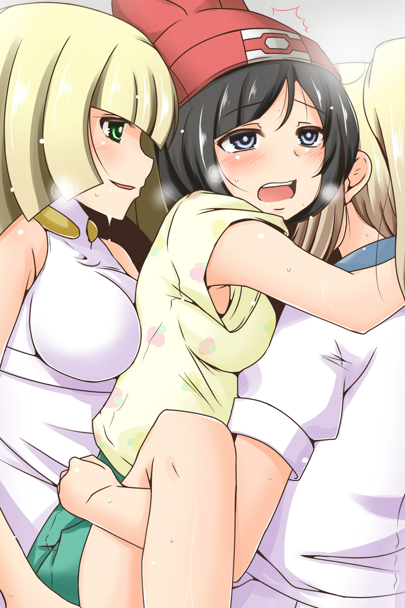 lillie, selene, and lusamine (pokemon and 1 more) drawn by nishi_koutarou