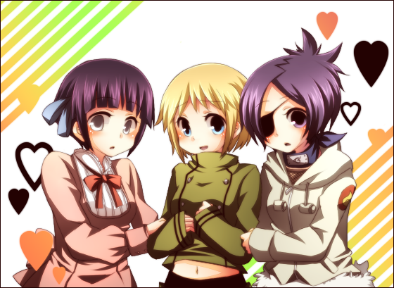 hyuuga hinata, chrome dokuro, and liechtenstein (naruto and 2 more) drawn by saku_anna