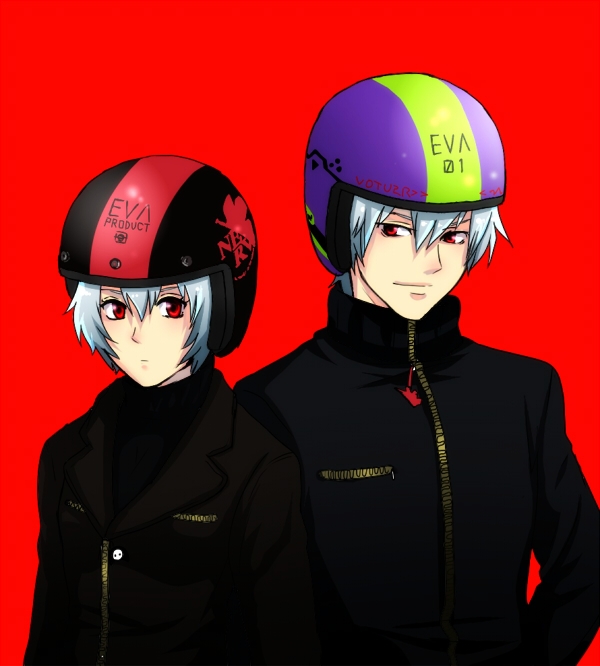 ayanami rei and nagisa kaworu (neon genesis evangelion) drawn by honchu