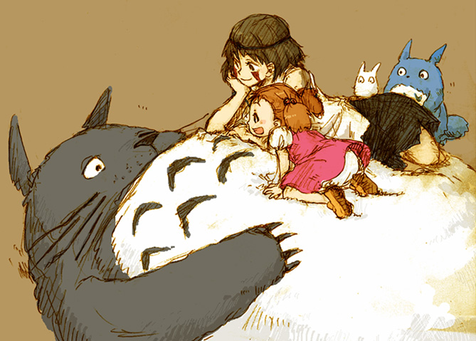 san, totoro, kusakabe mei, chibi totoro, and chuu totoro (studio ghibli and 2 more) drawn by suguru_(tobiume)