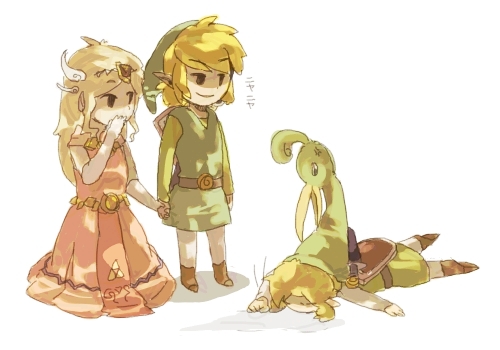 link, princess zelda, and ezlo (the legend of zelda and 1 more) drawn by motono_(shichino)