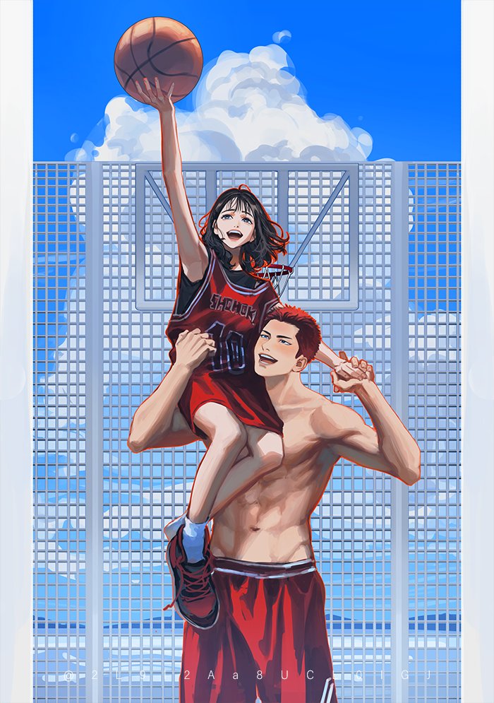 sakuragi hanamichi and akagi haruko (slam dunk) drawn by blackbox_(blackbox9158)