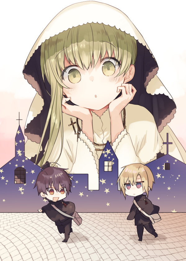 cecilia, lawrence, and abel (shiro seijo to kuro bokushi) drawn by kazutake_hazano