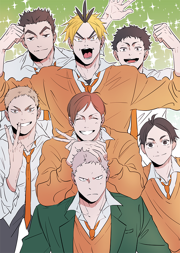 futakuchi kenji, aone takanobu, koganegawa kanji, sakunami kousuke, moniwa kaname, and 2 more (haikyuu!!) drawn by ummm_mmma