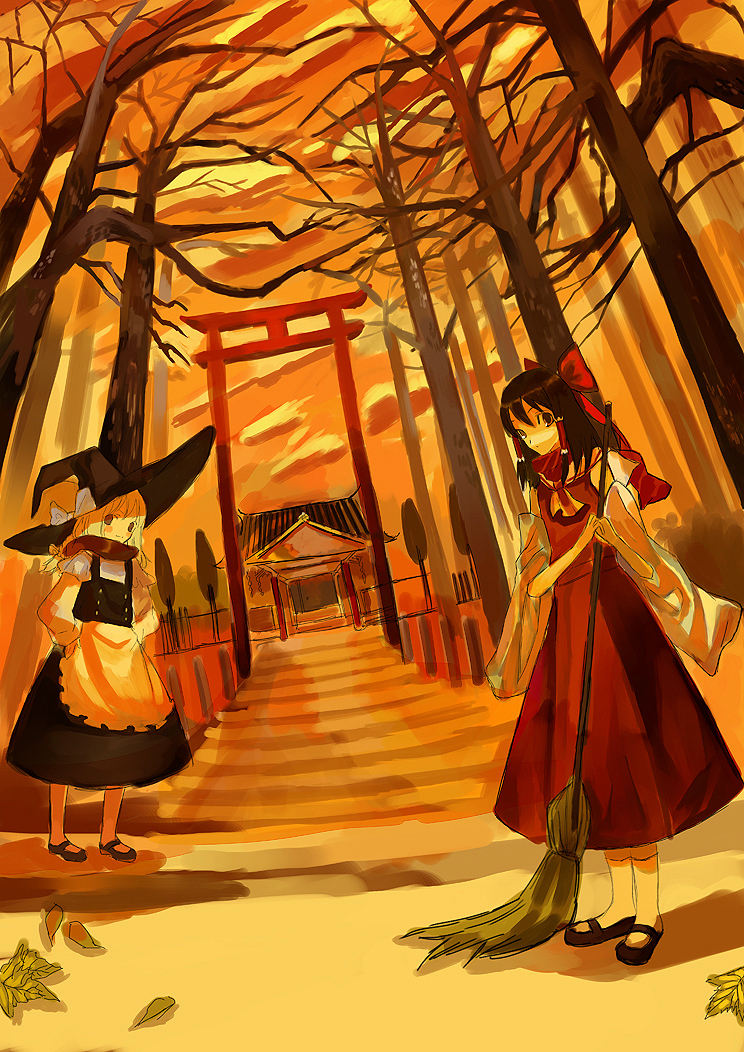 hakurei reimu and kirisame marisa (touhou) drawn by kol49