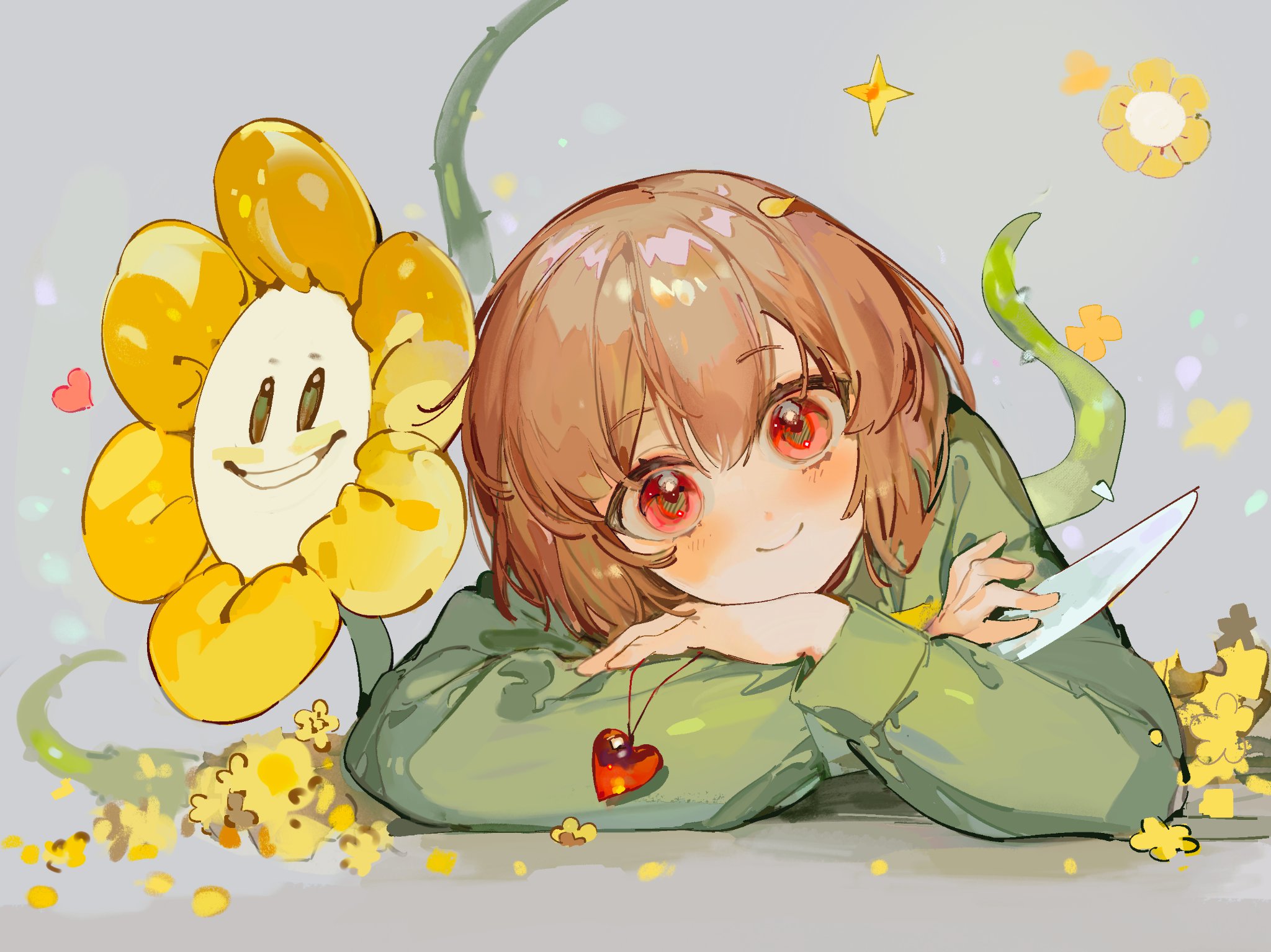 chara and flowey (undertale) drawn by vihua6