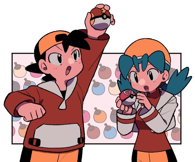 ethan and kris (pokemon and 1 more) drawn by tyako_089