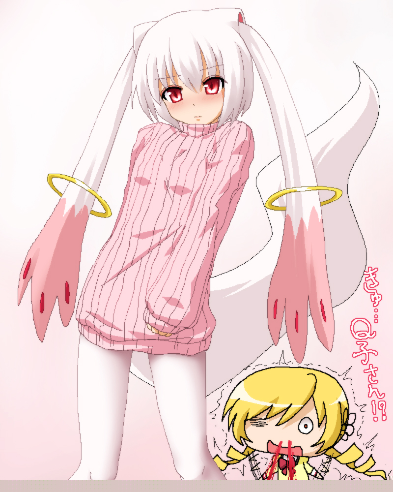 tomoe mami and kyubey (mahou shoujo madoka magica) drawn by hayashiya_zankurou