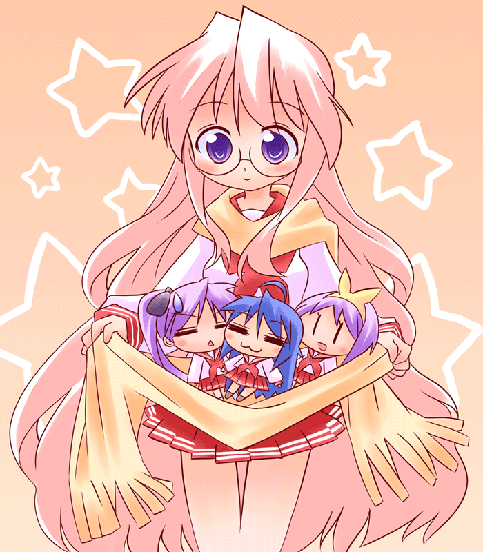 hiiragi kagami, izumi konata, hiiragi tsukasa, and takara miyuki (lucky star) drawn by sakura_fujimaru