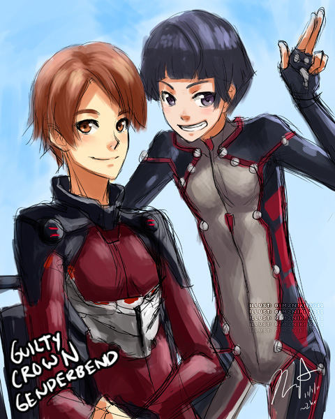tsugumi and shinomiya ayase (guilty crown) drawn by gem2niki