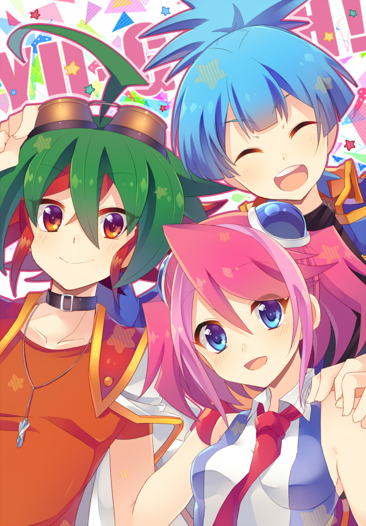 hiiragi yuzu, sakaki yuya, and shiun'in sora (yu-gi-oh! and 1 more) drawn by rento_(rukeai)