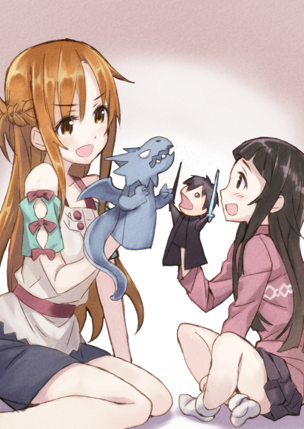 asuna, kirito, and yui (sword art online) drawn by matsuryuu