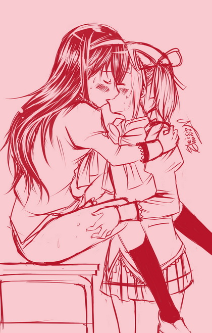 akemi homura and kaname madoka (mahou shoujo madoka magica) drawn by gleision_adain