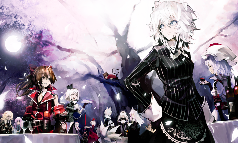 hakurei reimu, kirisame marisa, remilia scarlet, flandre scarlet, izayoi sakuya, and 8 more (touhou and 2 more) drawn by banpai_akira