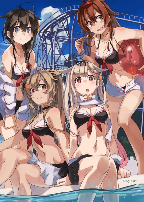 shigure, yuudachi, shigure kai ni, yuudachi kai ni, murasame, and 3 more (kantai collection) drawn by sugue_tettou