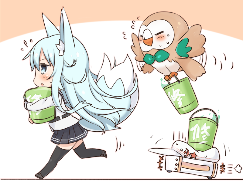 hibiki, verniy, and rowlet (kantai collection and 2 more) drawn by nonono_mino
